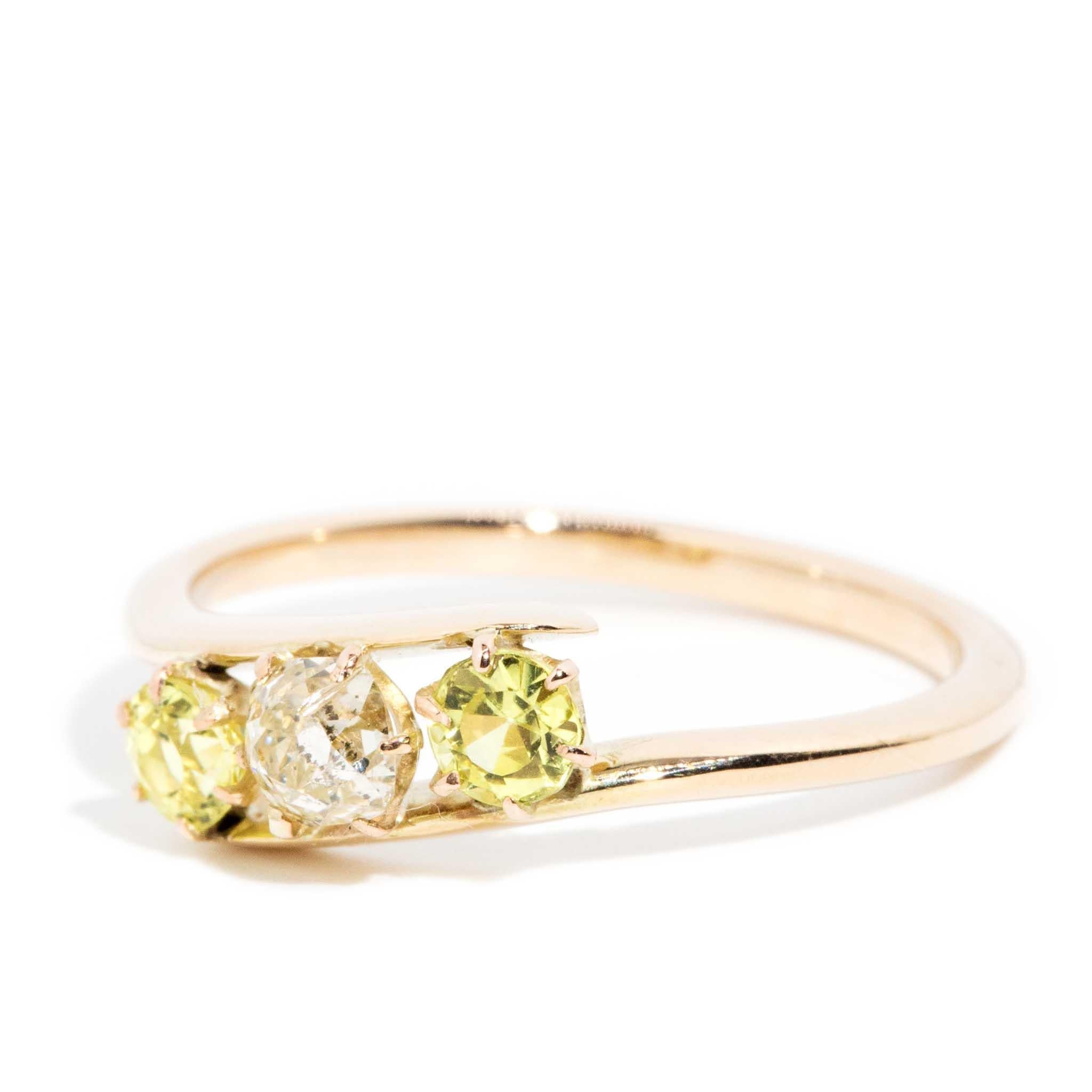Vintage Circa 1960s Old Mine Cut Diamond Sapphire Ring 14 Carat Yellow Gold In Good Condition For Sale In Hamilton, AU