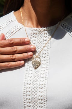 Vintage Circa 1960s Patterned Locket Pendant & Belcher Chain 9 Carat Yellow Gold