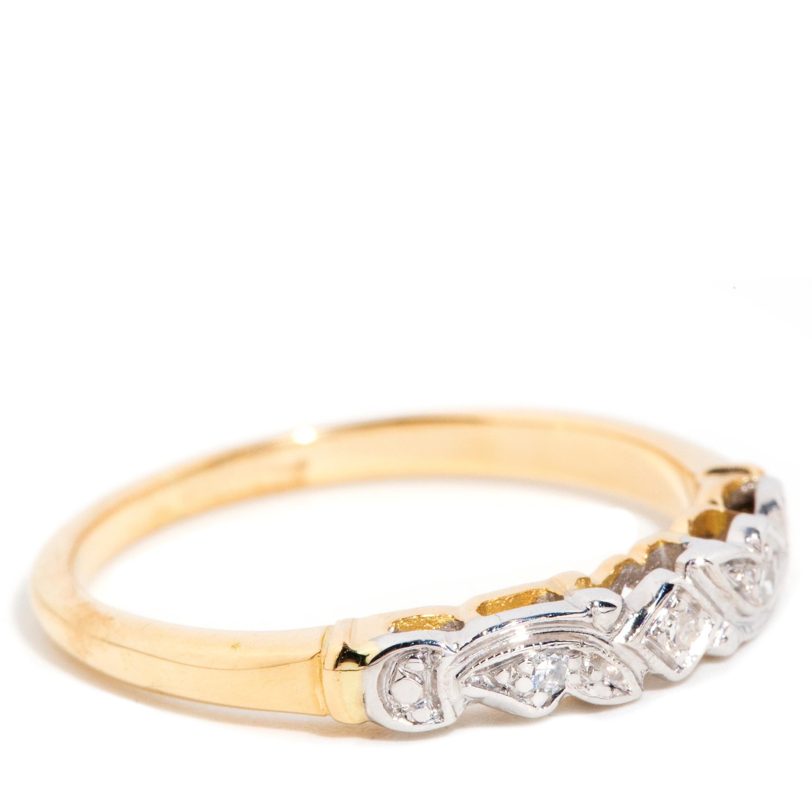 Vintage Circa 1960s Platinum & 18 Carat Yellow Gold Diamond Stacking Band Ring In Good Condition In Hamilton, AU