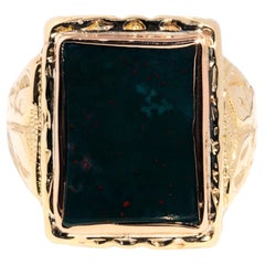 Anello rettangolare da uomo con pietra sanguigna, vintage, circa 1960, 9 Carati Giallo