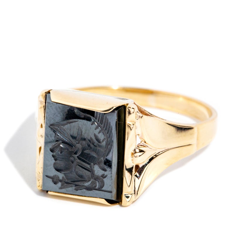 Mens Ring Hematite Intaglio Meaning Vintage Circa 1960s