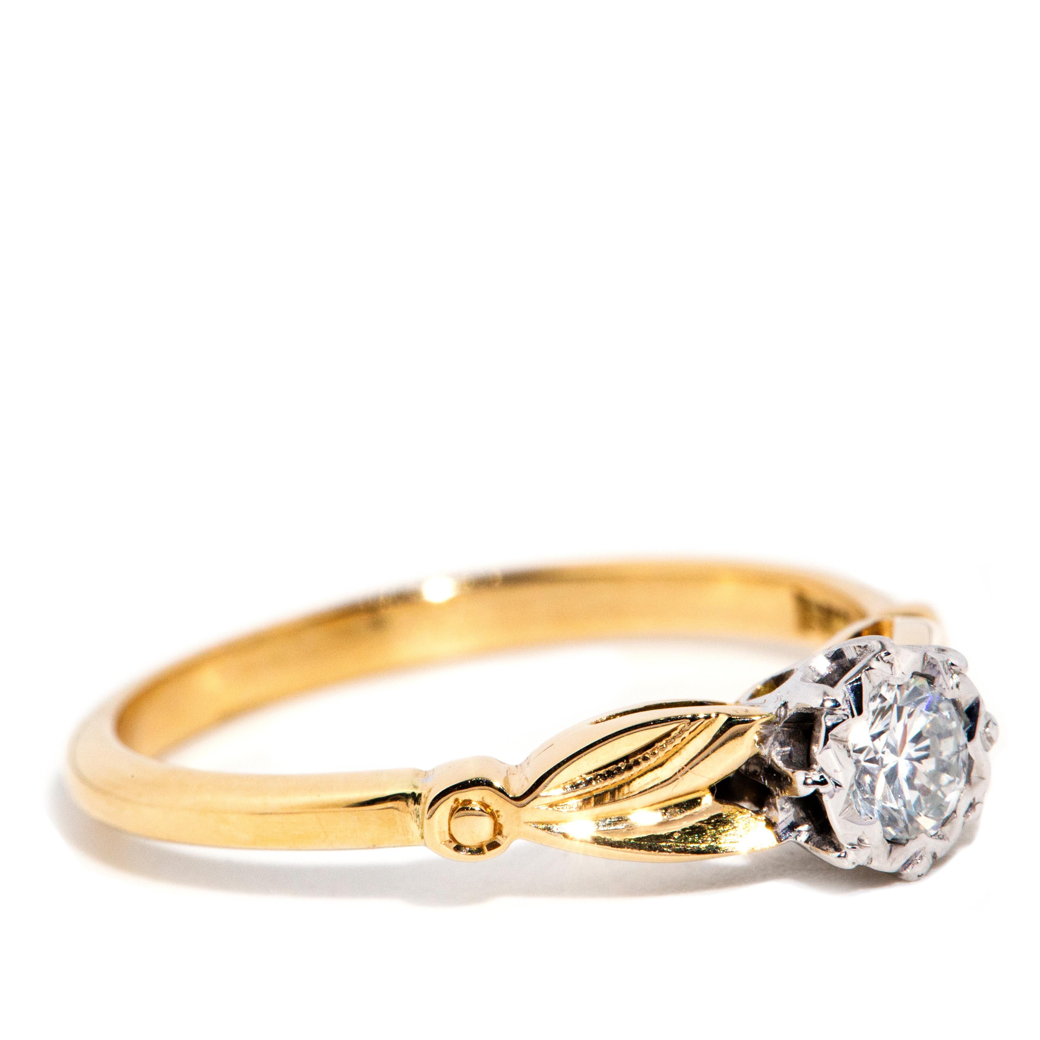 Round Cut Vintage Circa 1960s Round Brilliant Diamond Solitaire Ring 18 Carat Yellow Gold For Sale