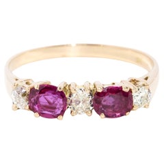 Vintage Circa 1960s Ruby & Old Cut Diamond Ring 14 Carat Yellow Gold