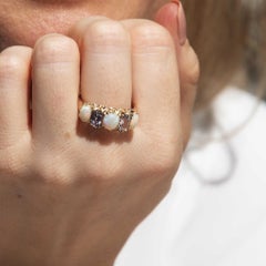 Vintage Circa 1960s Solid Australian Opal & Sapphire Ring 18 Carat Gold