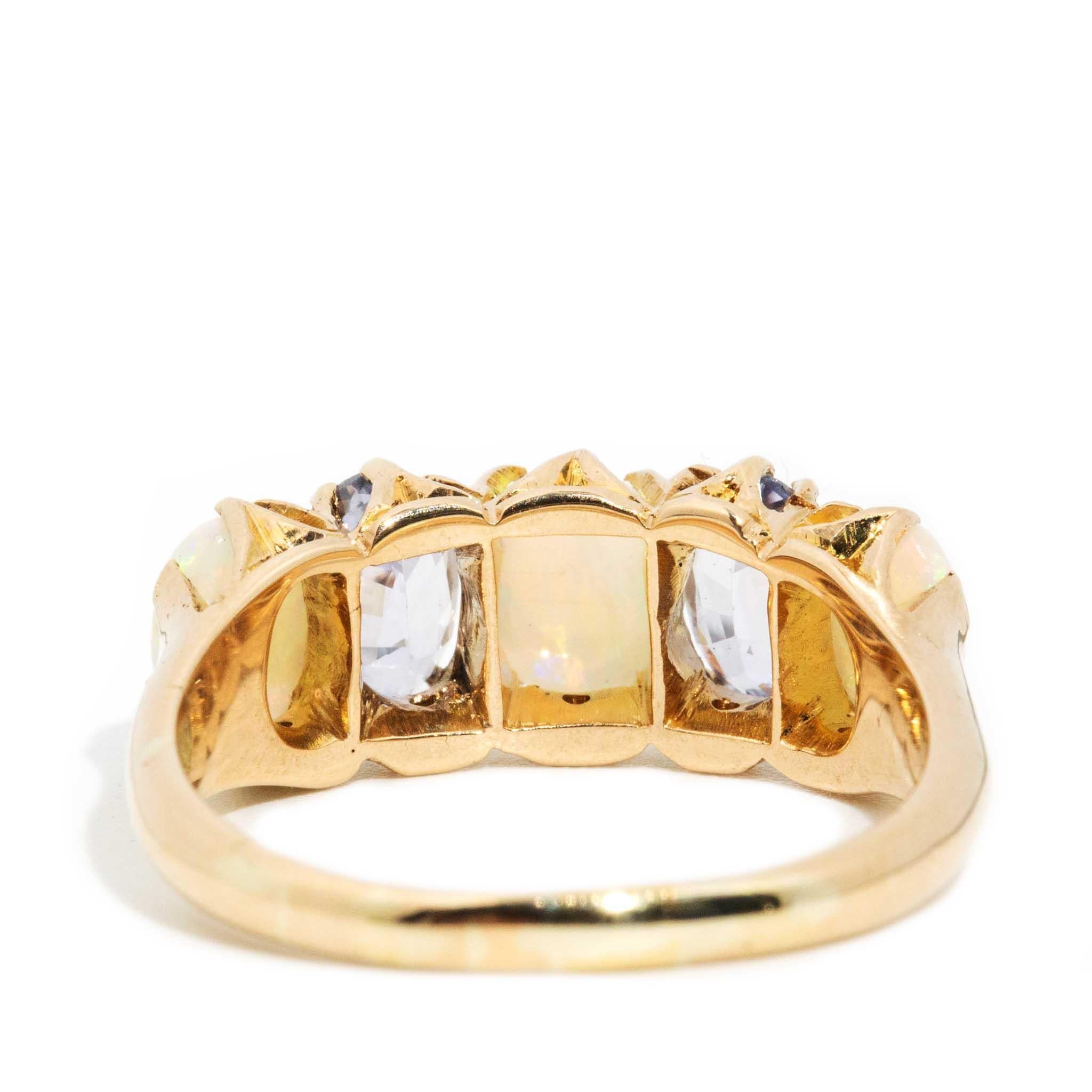 Vintage Circa 1960s Solid Australian Opal & Sapphire Ring 18 Carat Gold 3