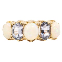 Retro Circa 1960s Solid Australian Opal & Sapphire Ring 18 Carat Gold