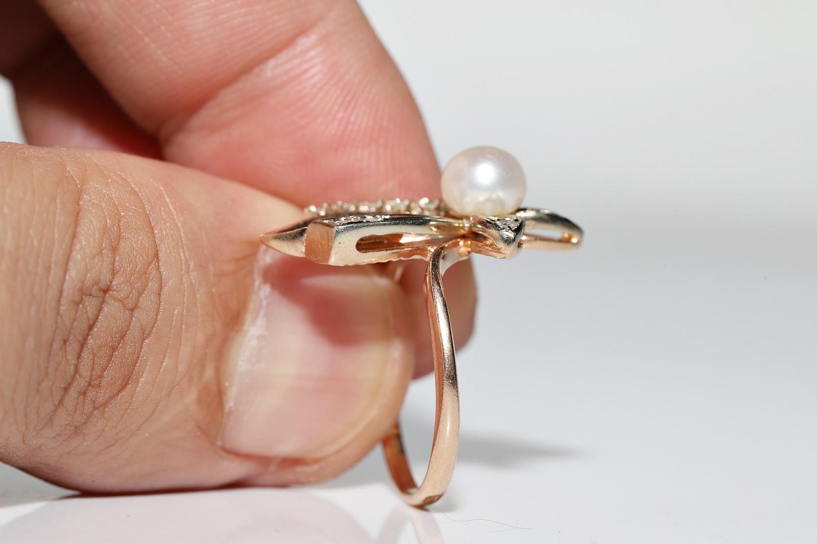 Vintage CIRCA 1960er Jahre  14k Gold Natürlicher Diamant und Perle  Ring  im Angebot 6