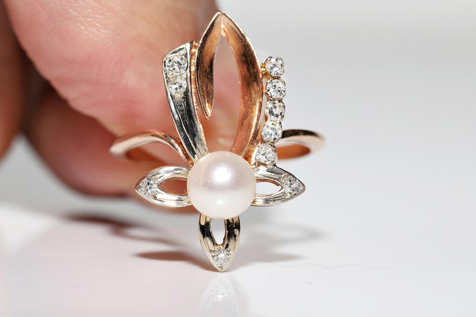 Vintage CIRCA 1960er Jahre  14k Gold Natürlicher Diamant und Perle  Ring  Damen im Angebot