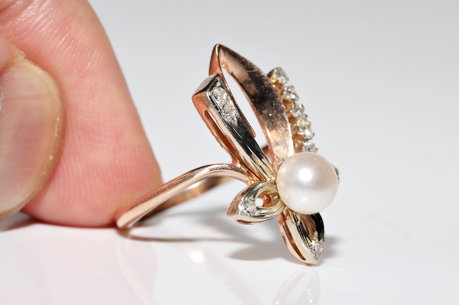 Vintage CIRCA 1960er Jahre  14k Gold Natürlicher Diamant und Perle  Ring  im Angebot 1