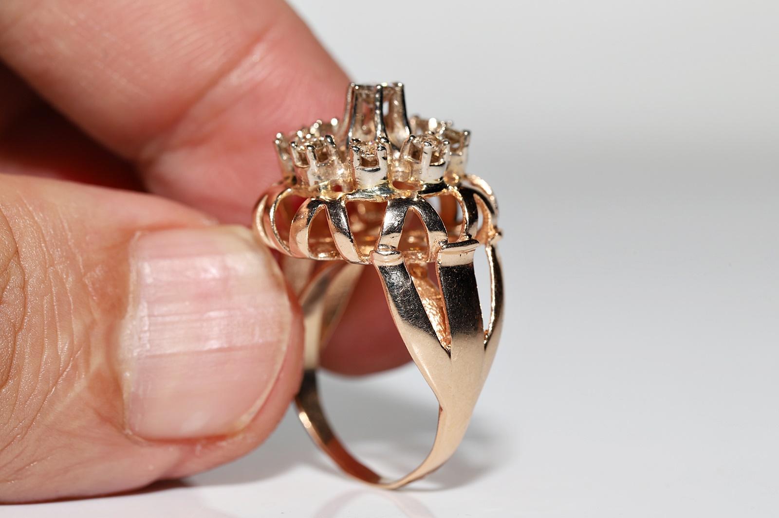 Vintage Circa 1960s 14k Gold Natural Diamond Decorated Ring For Sale 5