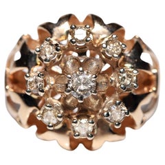 Vintage Circa 1960s 14k Gold Natural Diamond Decorated Ring