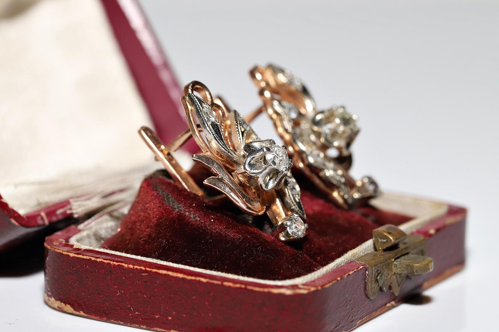Retro Vintage Circa 1960s Soviet Russian 14k Gold Natural Diamond Earring