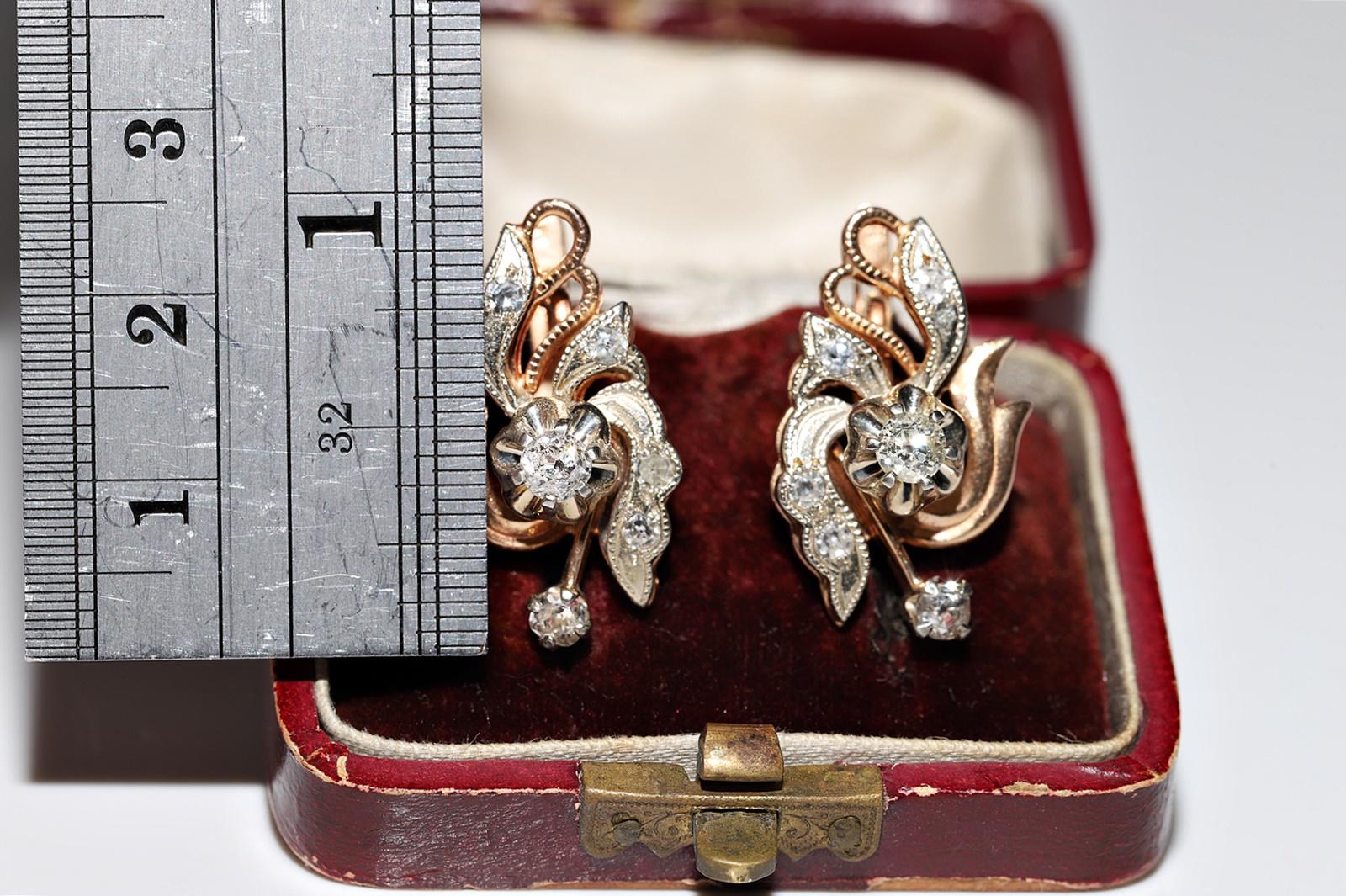 Brilliant Cut Vintage Circa 1960s Soviet Russian 14k Gold Natural Diamond Earring