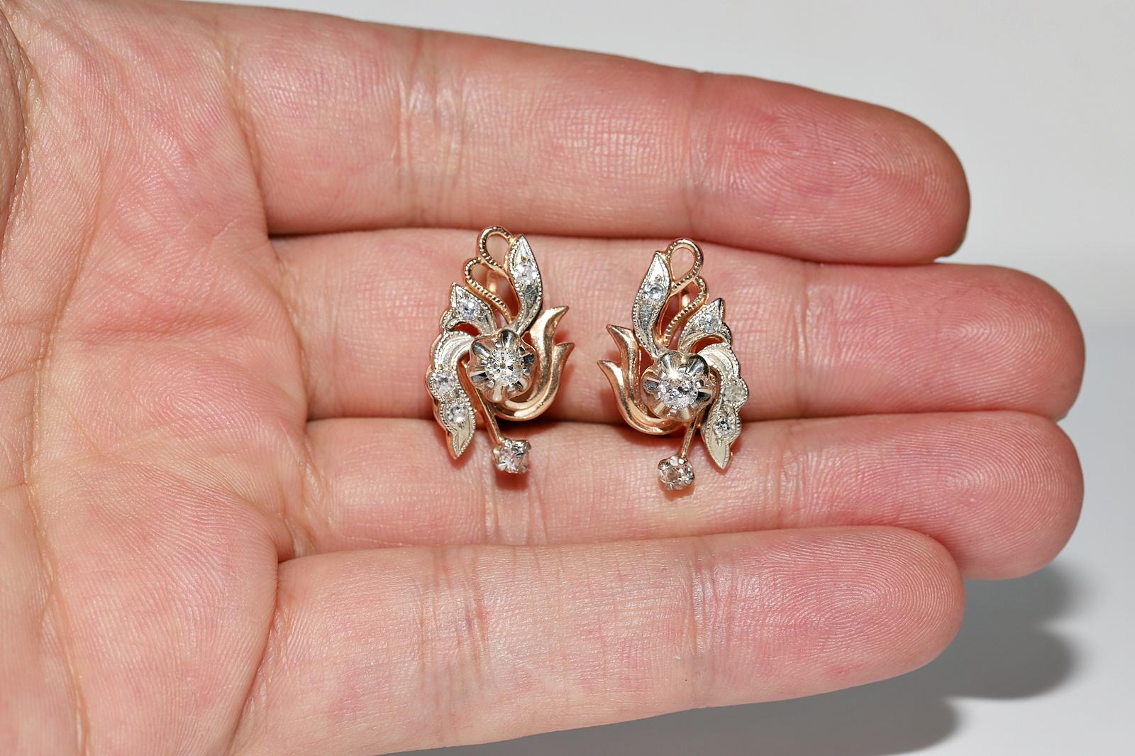 Vintage Circa 1960s Soviet Russian 14k Gold Natural Diamond Earring 3