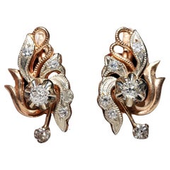 Vintage Circa 1960s Soviet Russian 14k Gold Natural Diamond Earring