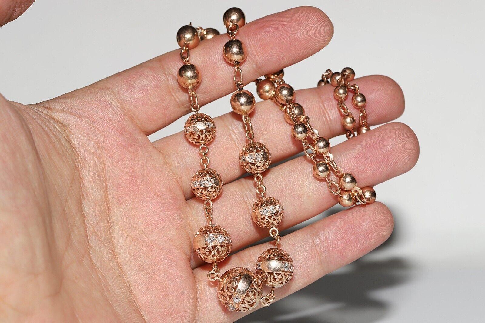 Women's Vintage Circa 1960s  14k Gold Natural Diamond Necklace For Sale