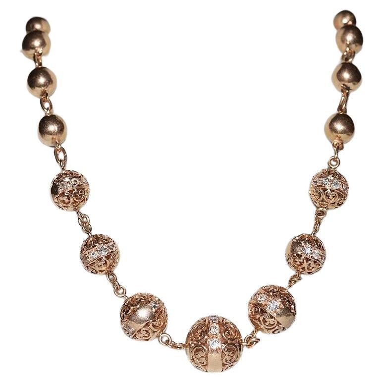 Vintage Circa 1960s  14k Gold Natural Diamond Necklace For Sale