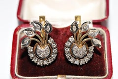 Vintage Circa 1960s Soviet Russian 18k Gold Natural Diamond Decorated Earring