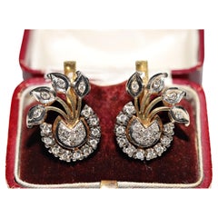 Vintage Circa 1960s Soviet Russian 18k Gold Natural Diamond Decorated Earring 