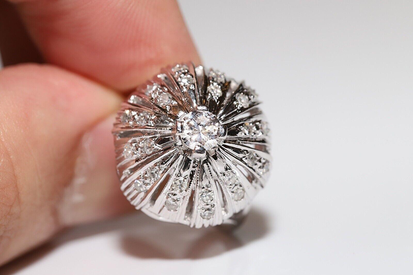 Vintage Circa 1970 14k White Gold Natural Diamond Decorated Ring For Sale 5