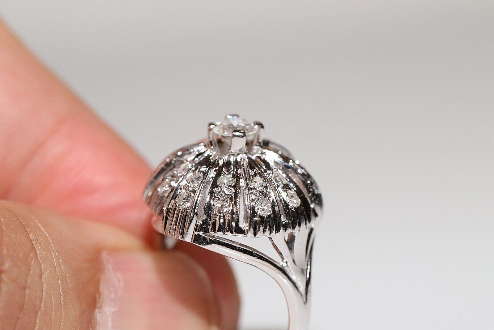 Vintage Circa 1970 14k White Gold Natural Diamond Decorated Ring For Sale 6