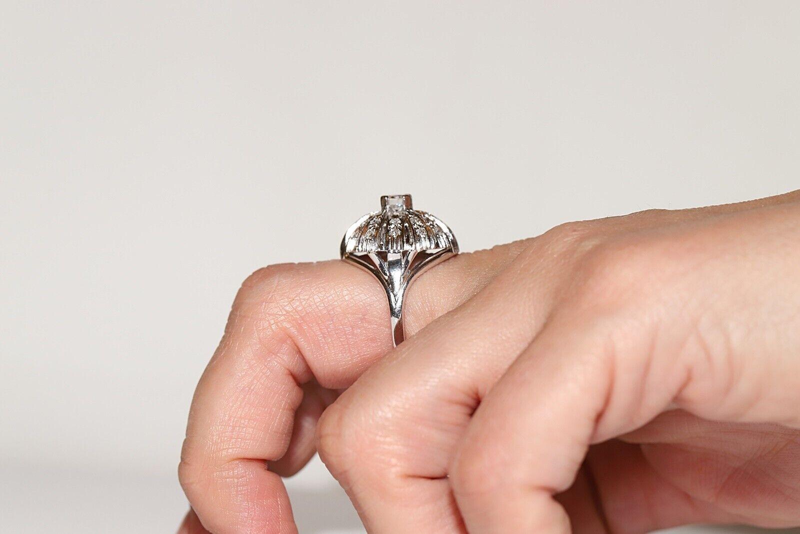 Vintage Circa 1970 14k White Gold Natural Diamond Decorated Ring For Sale 8