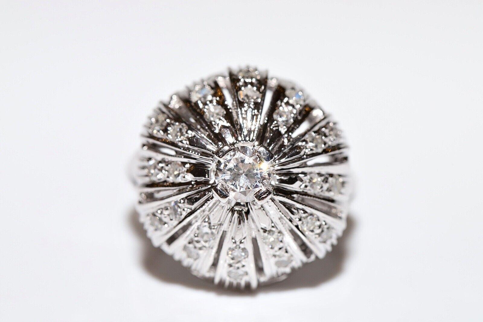 Vintage Circa 1970 14k White Gold Natural Diamond Decorated Ring For Sale 9