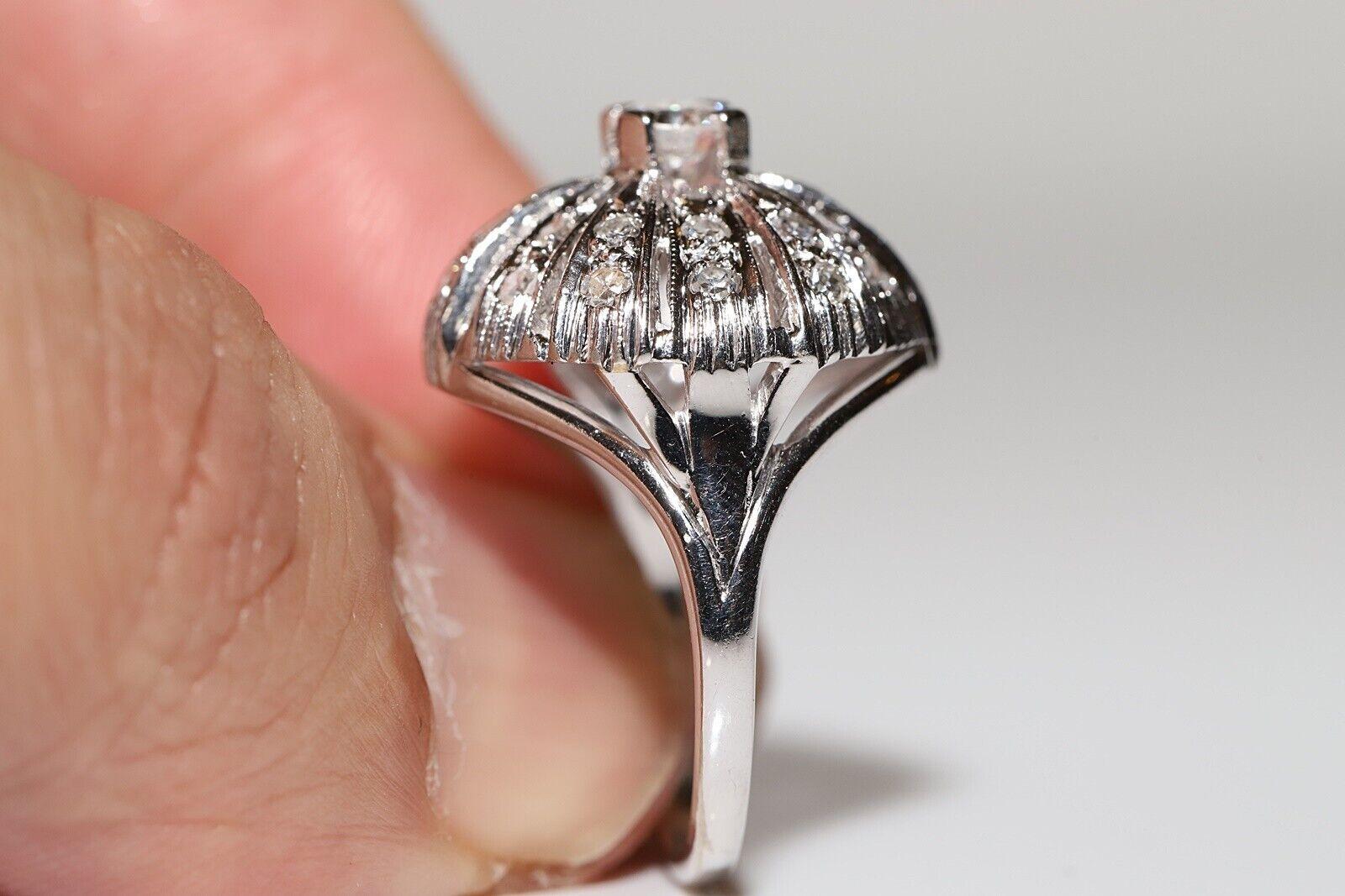 Vintage Circa 1970 14k White Gold Natural Diamond Decorated Ring For Sale 10