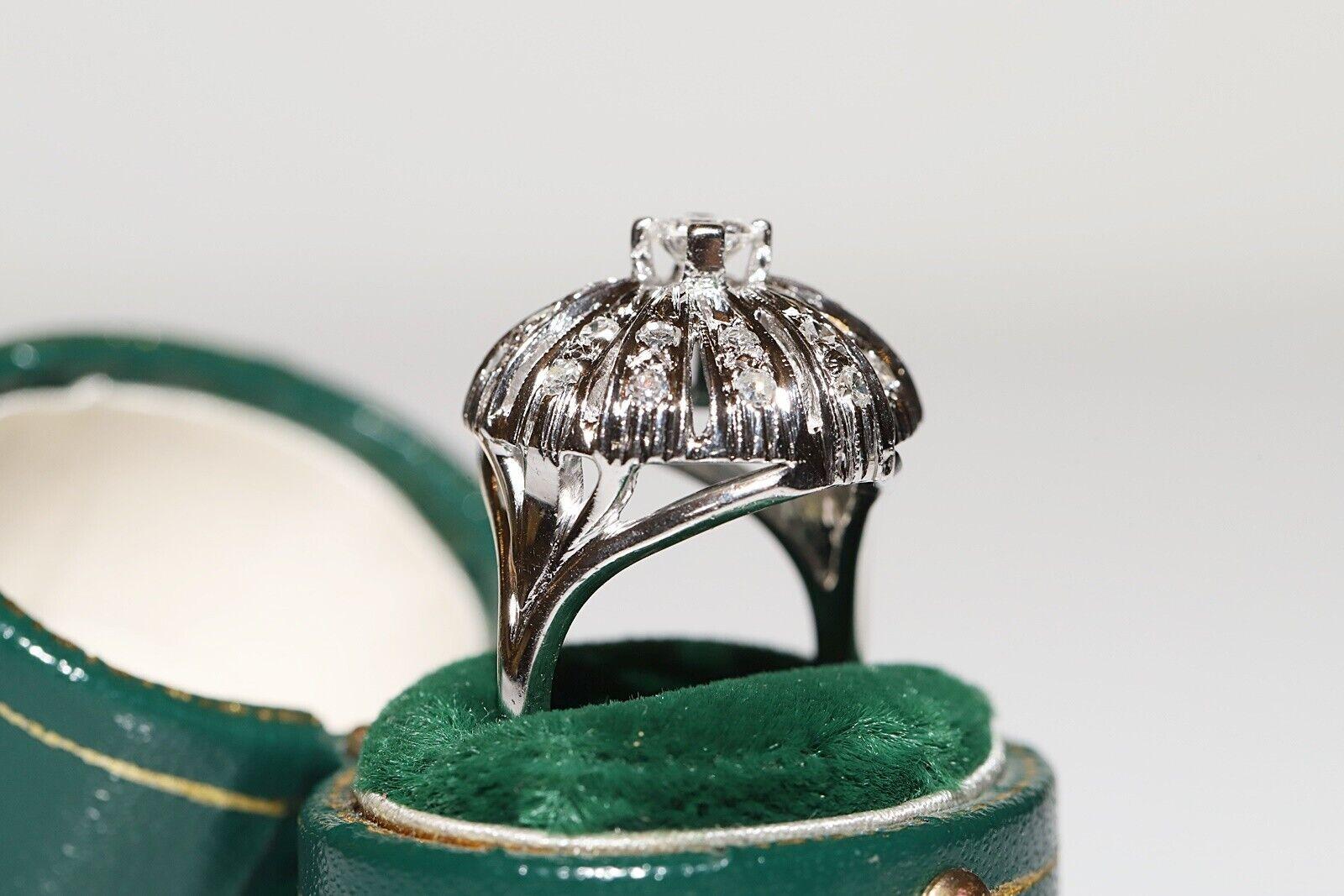 Retro Vintage Circa 1970 14k White Gold Natural Diamond Decorated Ring For Sale