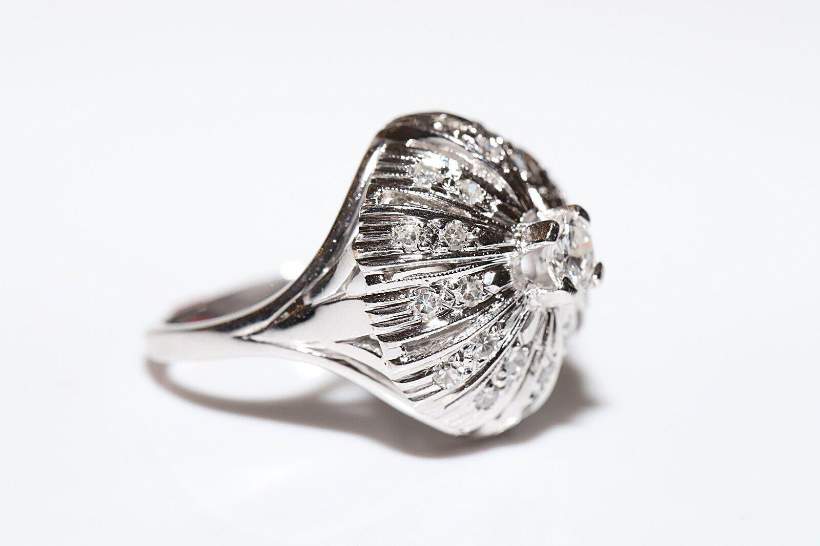 Brilliant Cut Vintage Circa 1970 14k White Gold Natural Diamond Decorated Ring For Sale