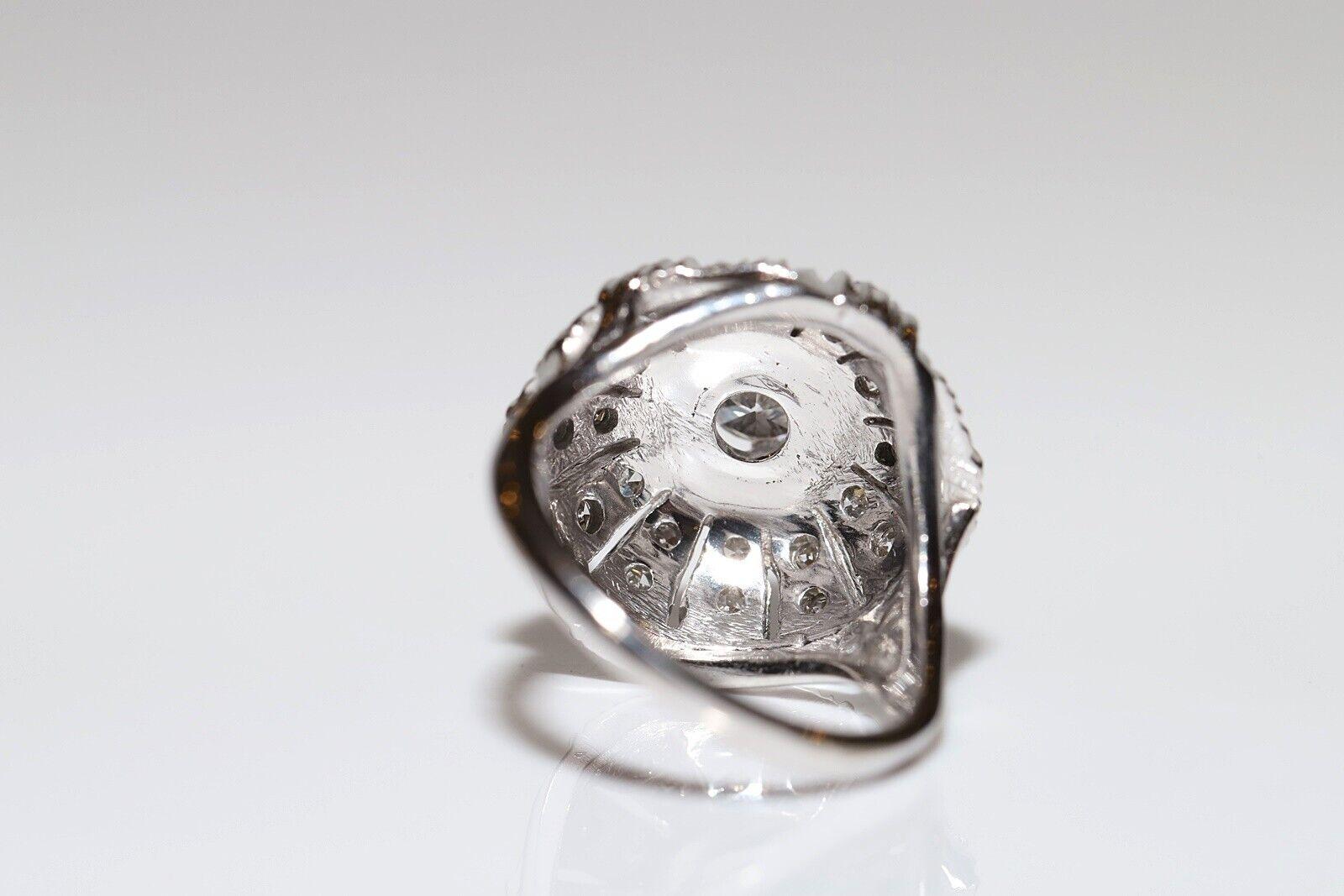 Vintage Circa 1970 14k White Gold Natural Diamond Decorated Ring For Sale 1