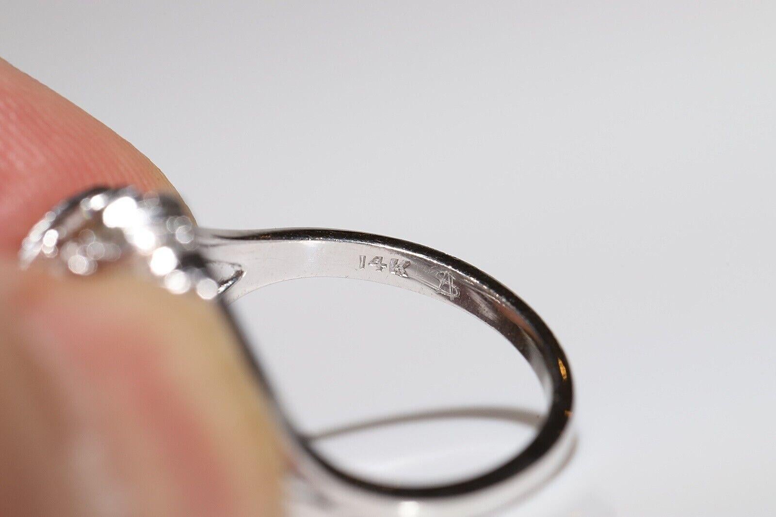 Vintage Circa 1970 14k White Gold Natural Diamond Decorated Ring For Sale 2