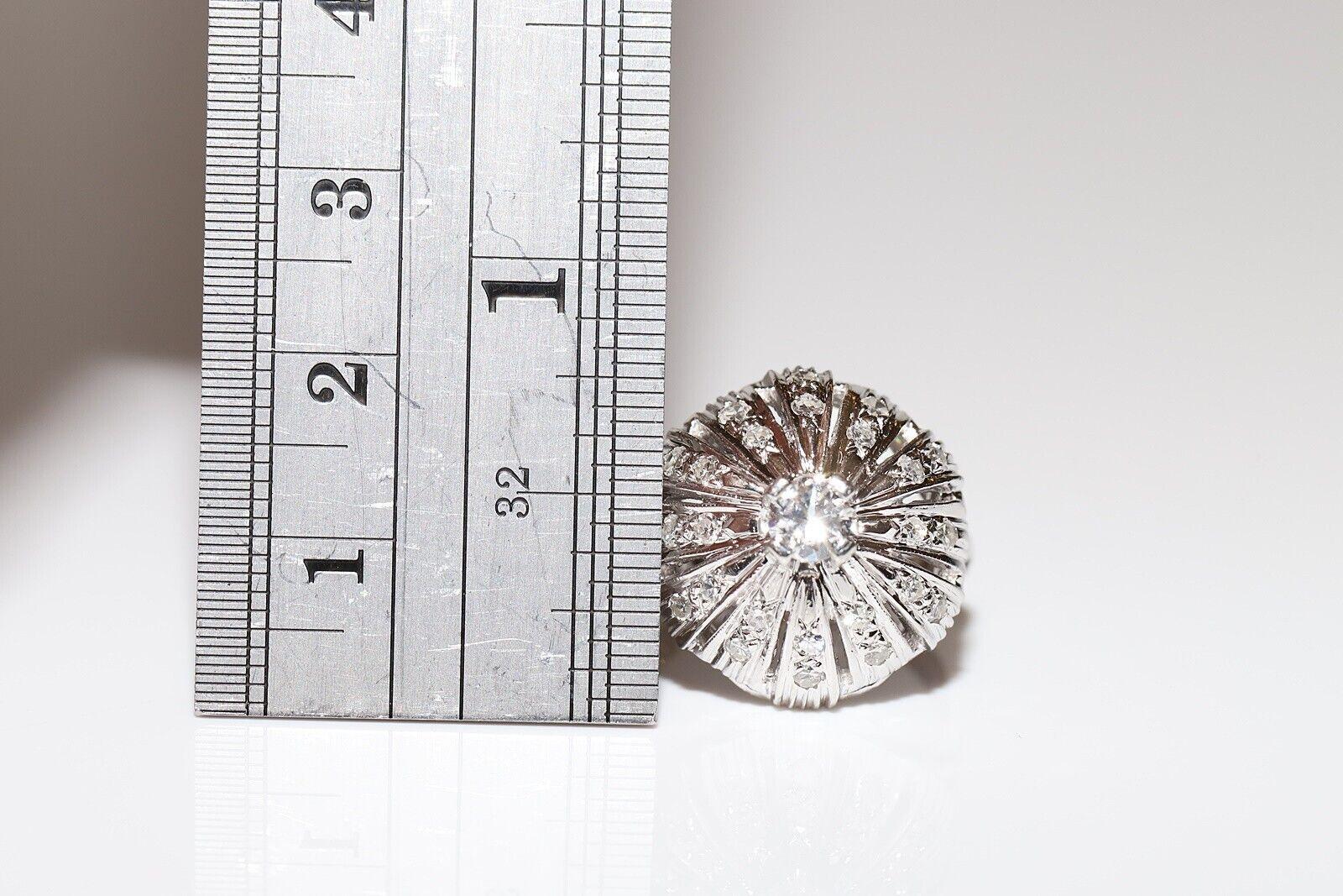 Vintage Circa 1970 14k White Gold Natural Diamond Decorated Ring For Sale 3