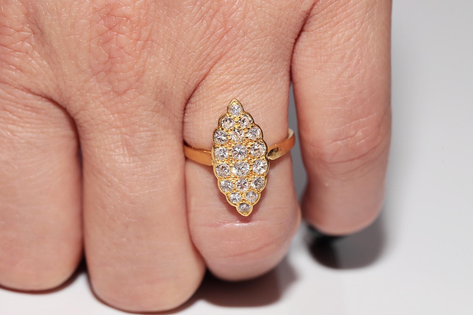 Anello Navette decorato con diamanti naturali in oro 20k, CIRCA 1970 in vendita 8