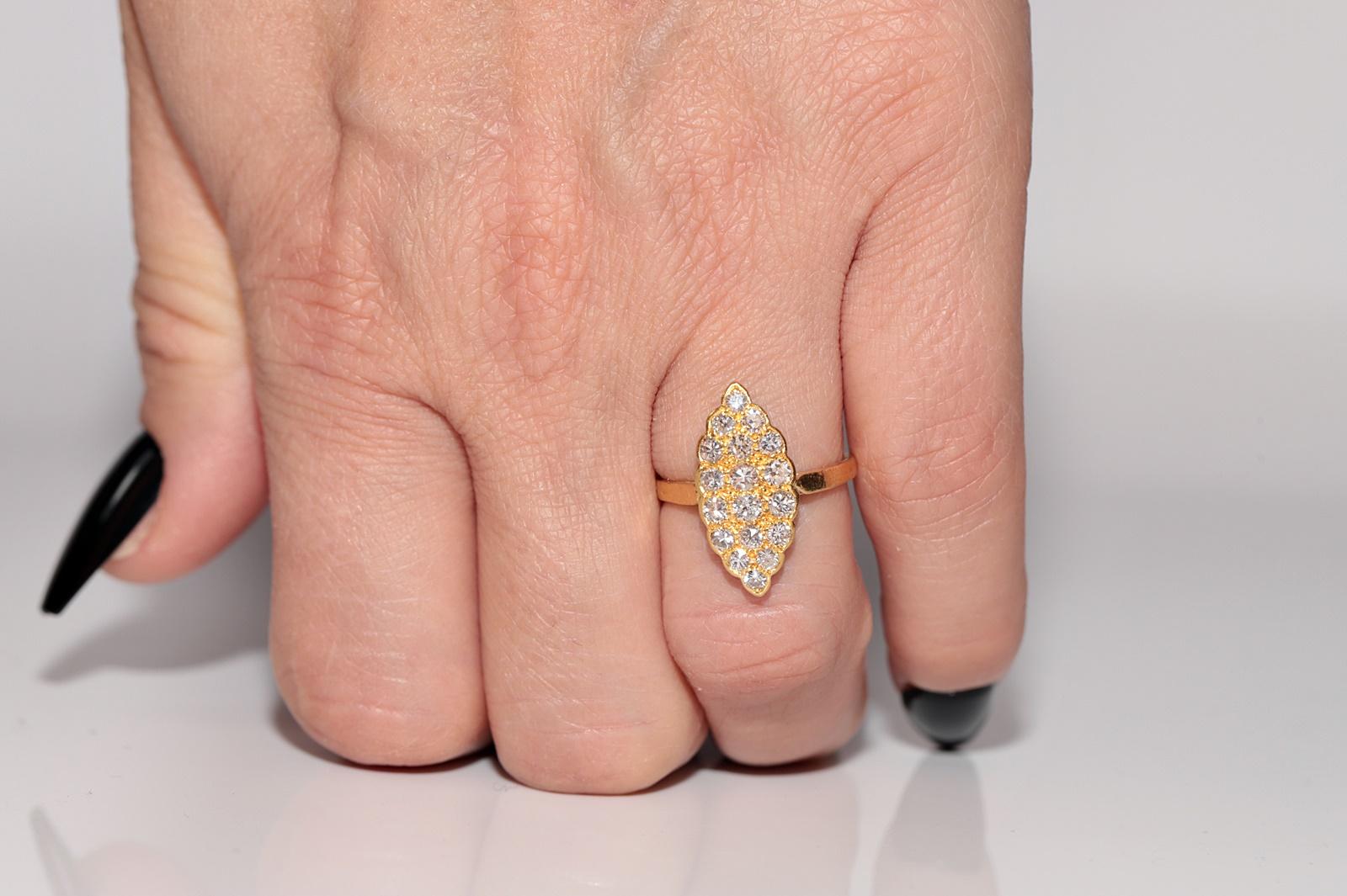 Anello Navette decorato con diamanti naturali in oro 20k, CIRCA 1970 in vendita 9