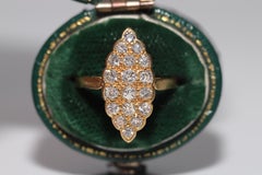 Vintage Circa 1970 20k Gold Natural Diamond Decorated Navette Ring
