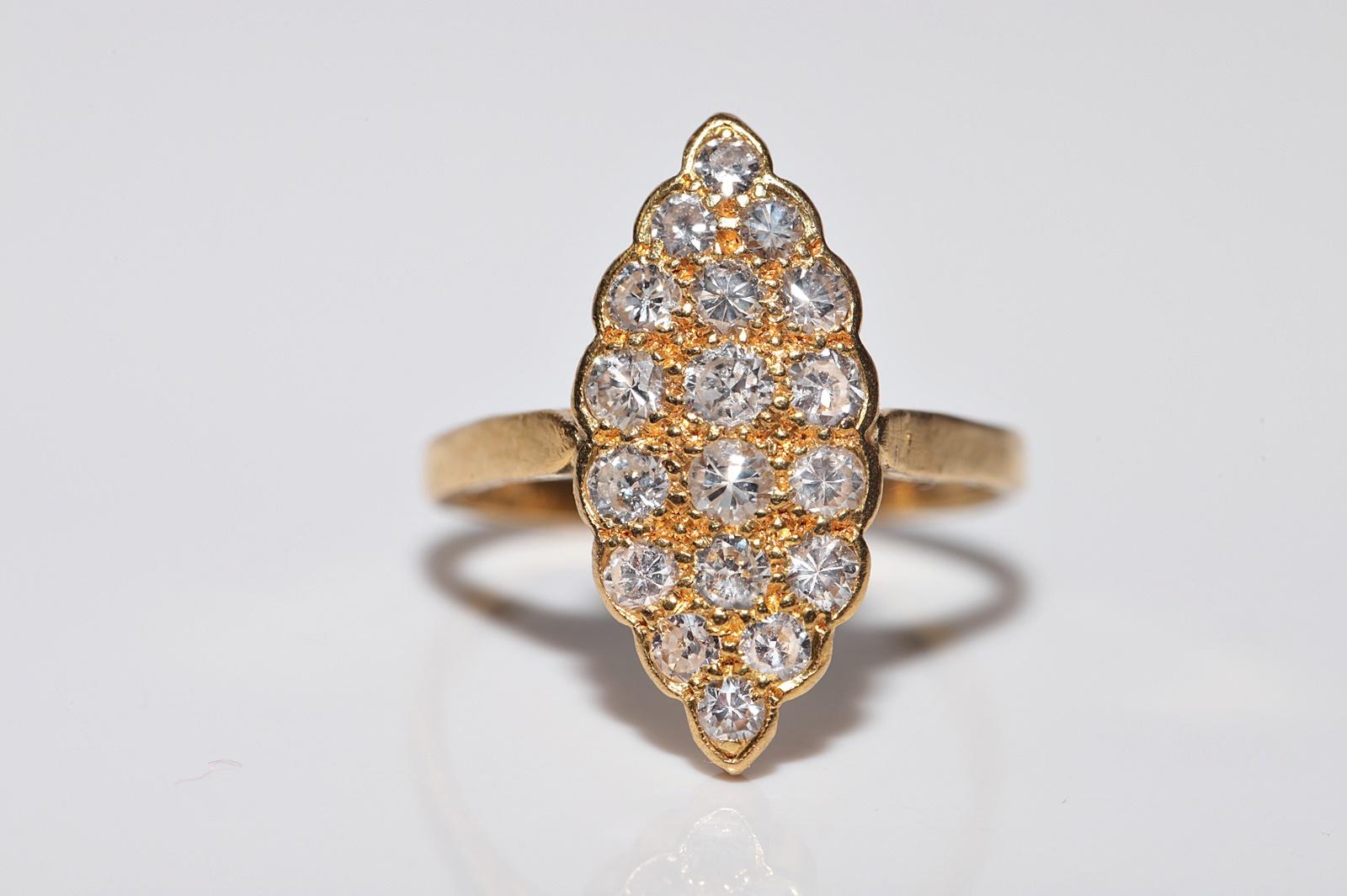 Taglio brillante Anello Navette decorato con diamanti naturali in oro 20k, CIRCA 1970 in vendita