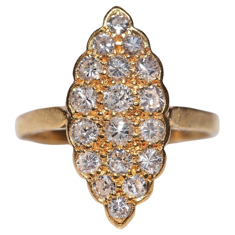 Vintage Circa 1970 20k Gold Natural Diamond Decorated Navette Ring