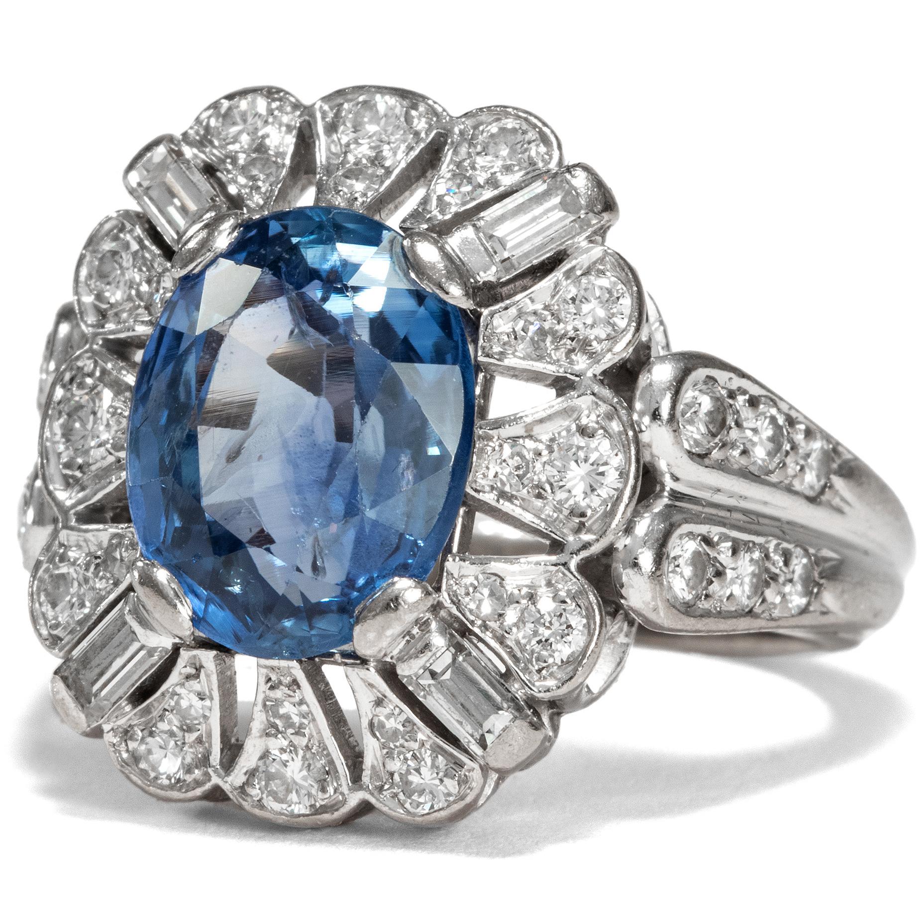 Modern Vintage circa 1970 5.8 Carat Blue Sapphire and Diamond Cocktail Cluster Ring