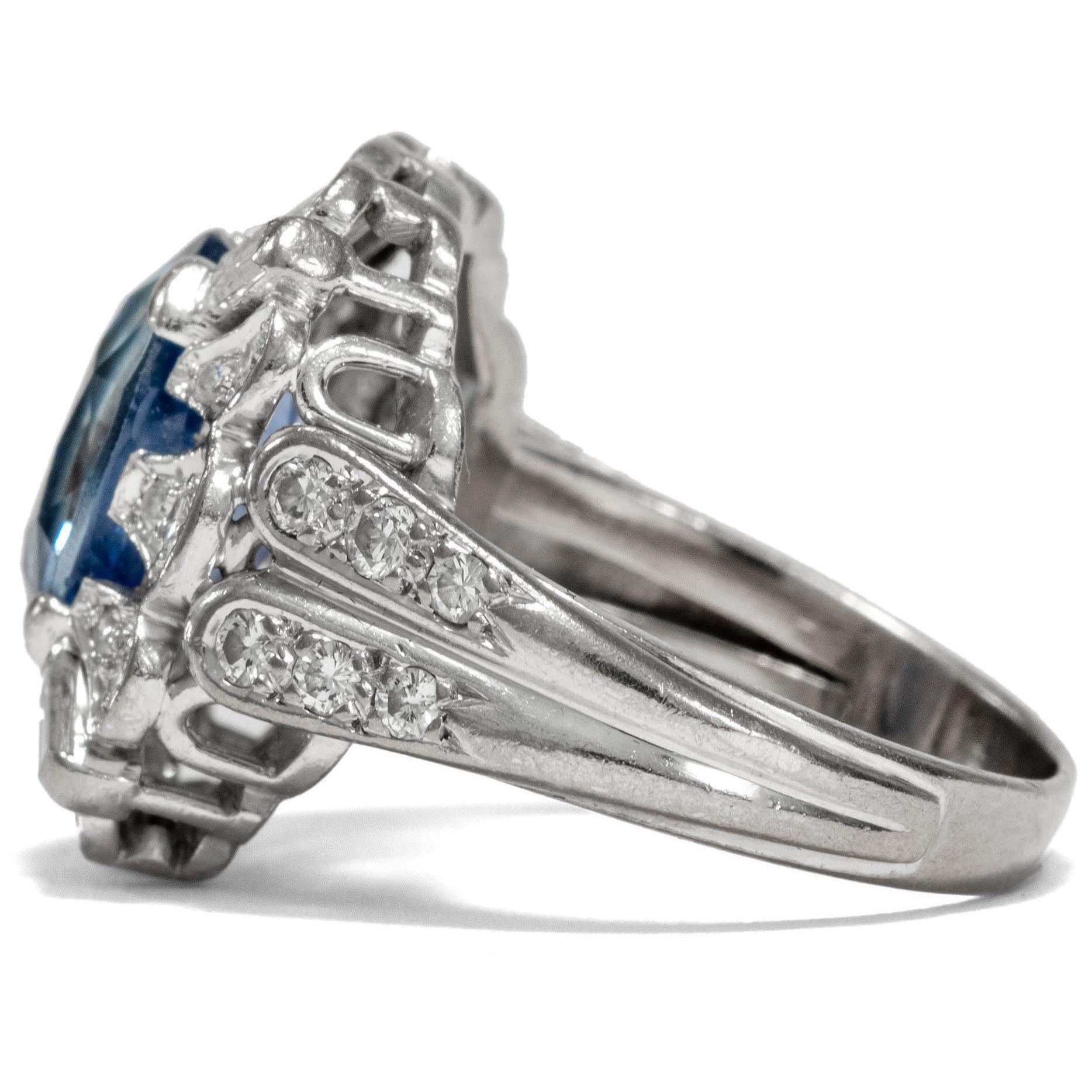 Mixed Cut Vintage circa 1970 5.8 Carat Blue Sapphire and Diamond Cocktail Cluster Ring