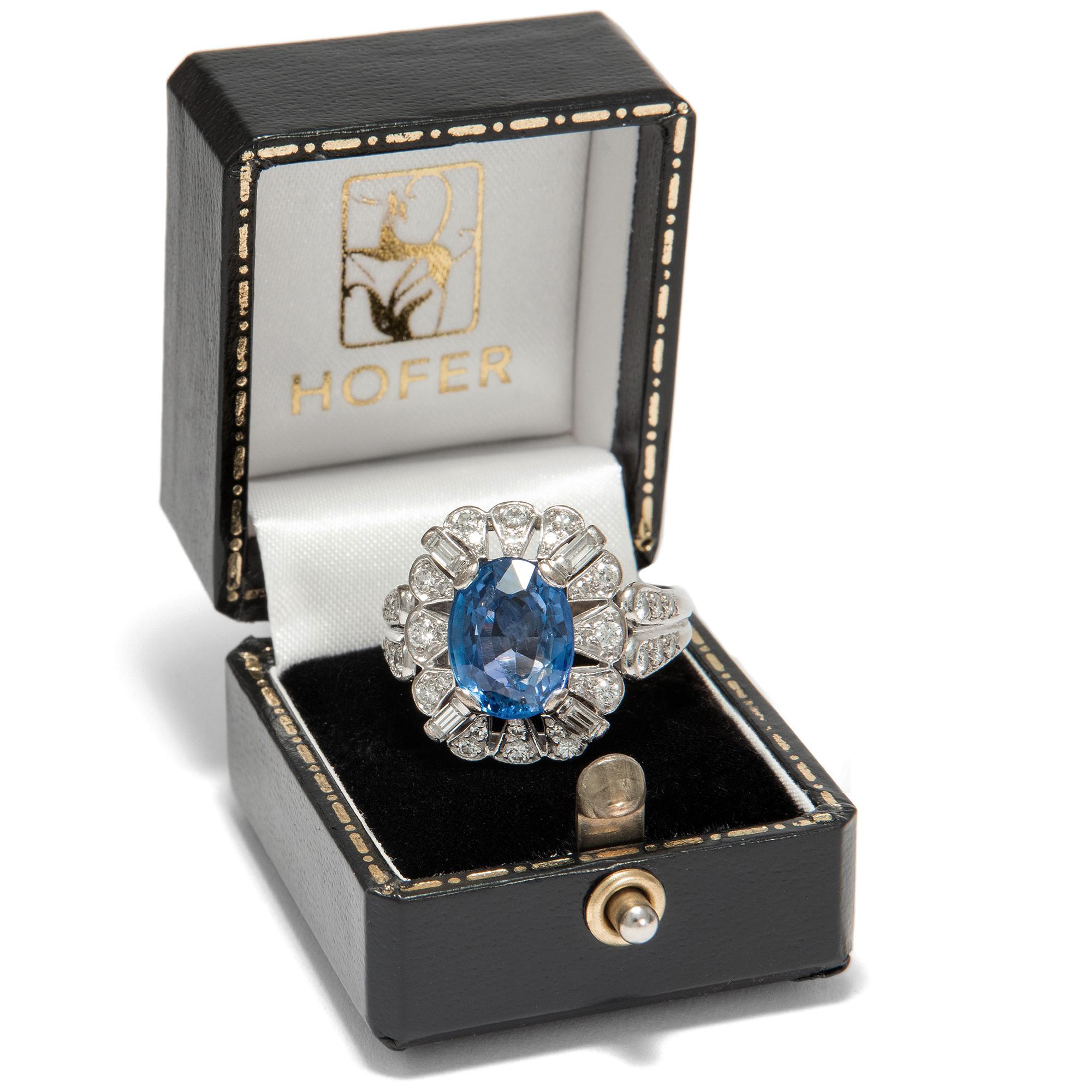 Vintage circa 1970 5.8 Carat Blue Sapphire and Diamond Cocktail Cluster Ring 2