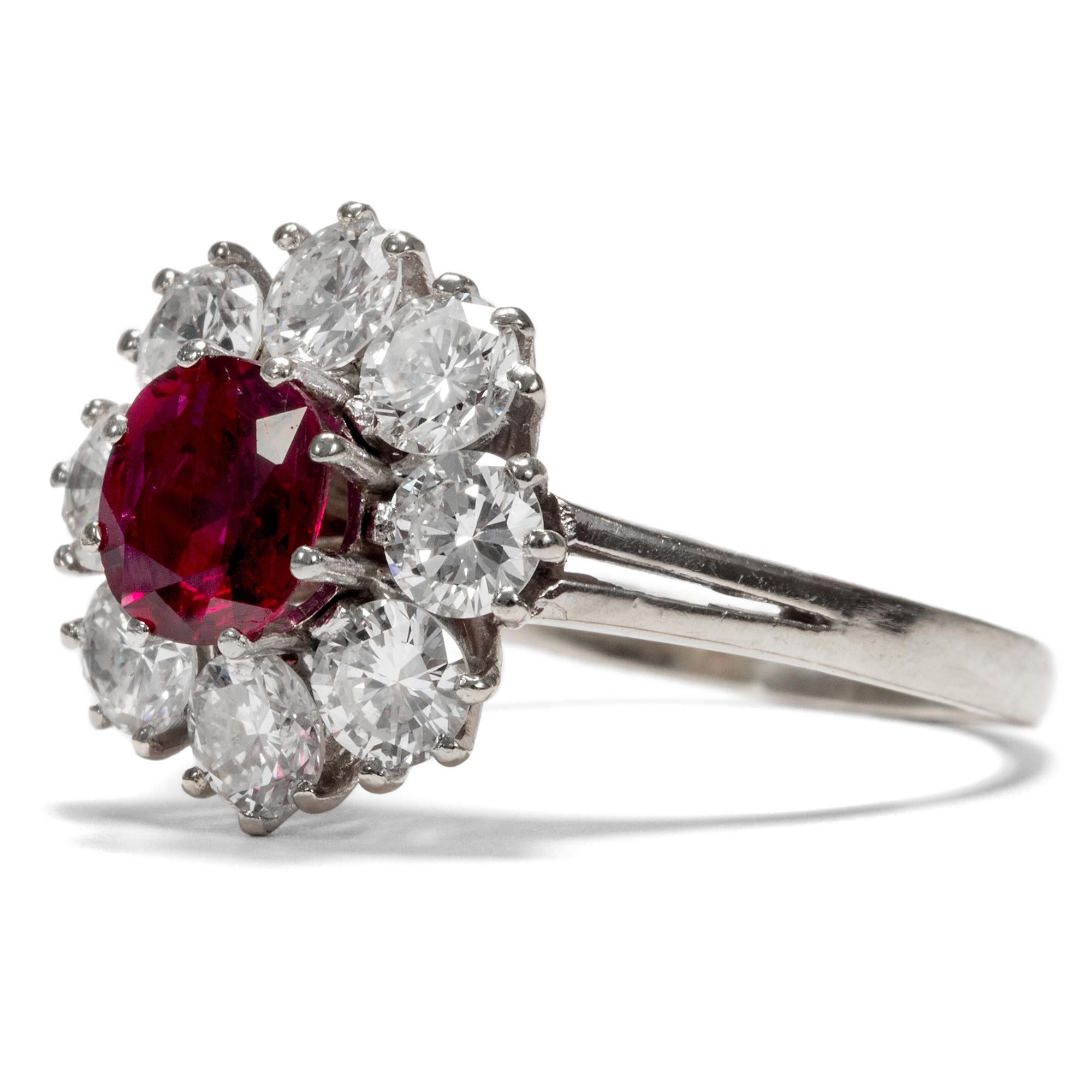 Retro Vintage circa 1970 Certified 1.2 ct Ruby and 2 ct Diamond Entourage Cluster Ring