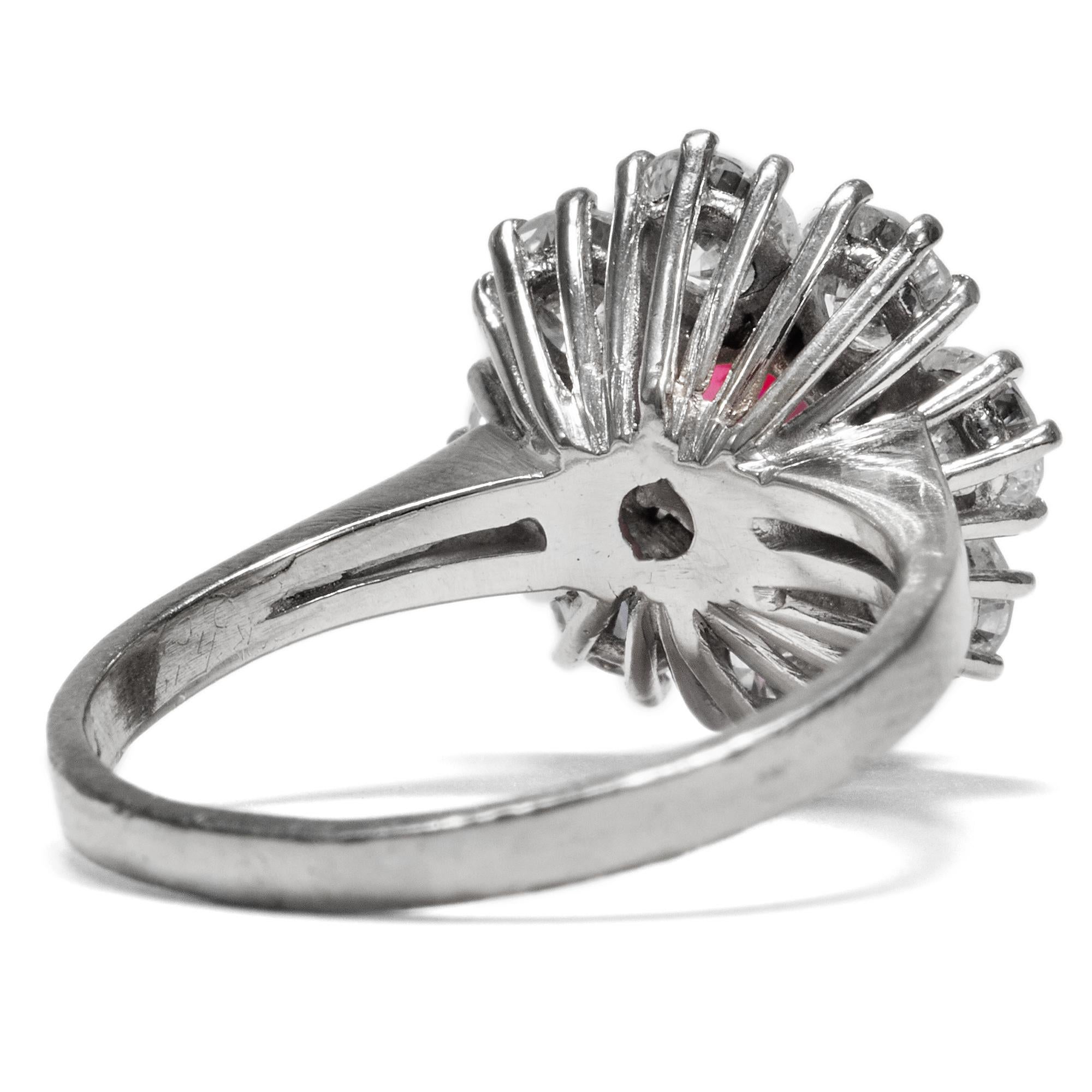 Round Cut Vintage circa 1970 Certified 1.2 ct Ruby and 2 ct Diamond Entourage Cluster Ring