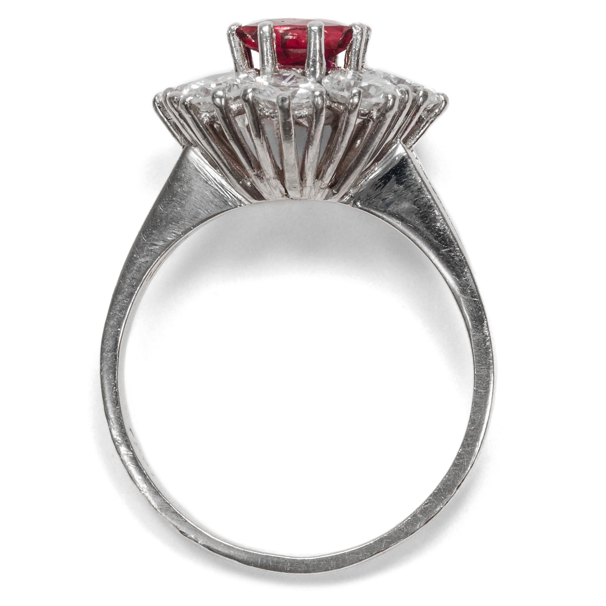 Women's or Men's Vintage circa 1970 Certified 1.2 ct Ruby and 2 ct Diamond Entourage Cluster Ring