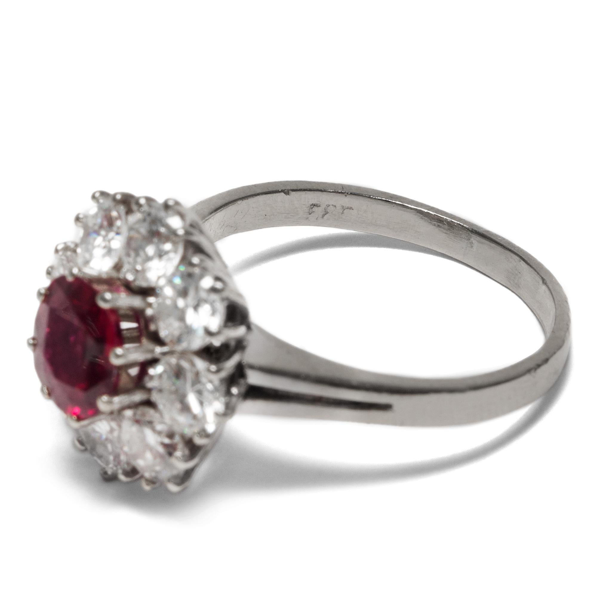Vintage circa 1970 Certified 1.2 ct Ruby and 2 ct Diamond Entourage Cluster Ring 1