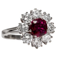 Vintage circa 1970 Certified 1.2 ct Ruby and 2 ct Diamond Entourage Cluster Ring