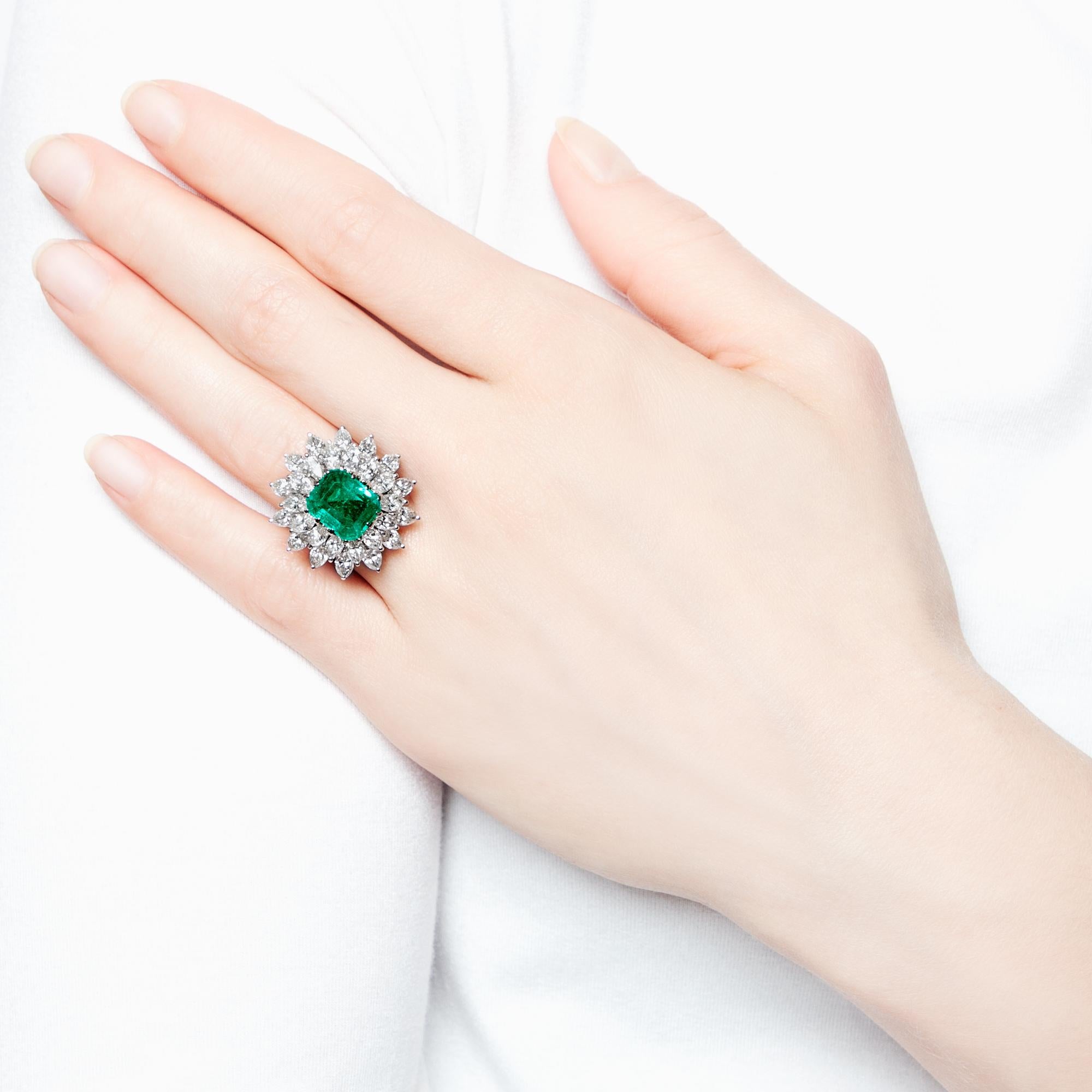 Vintage circa 1970 Certified 3.62 Carat Emerald and 4.48 Ct Diamond Cluster Ring 2