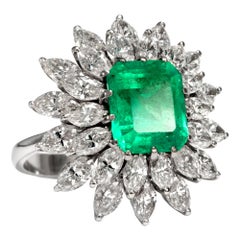 Vintage circa 1970 Certified 3.62 Carat Emerald and 4.48 Ct Diamond Cluster Ring