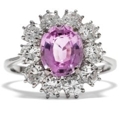 Vintage circa 1970 Certified No Heat 2.81 Carat Pink Sapphire Cluster Ring