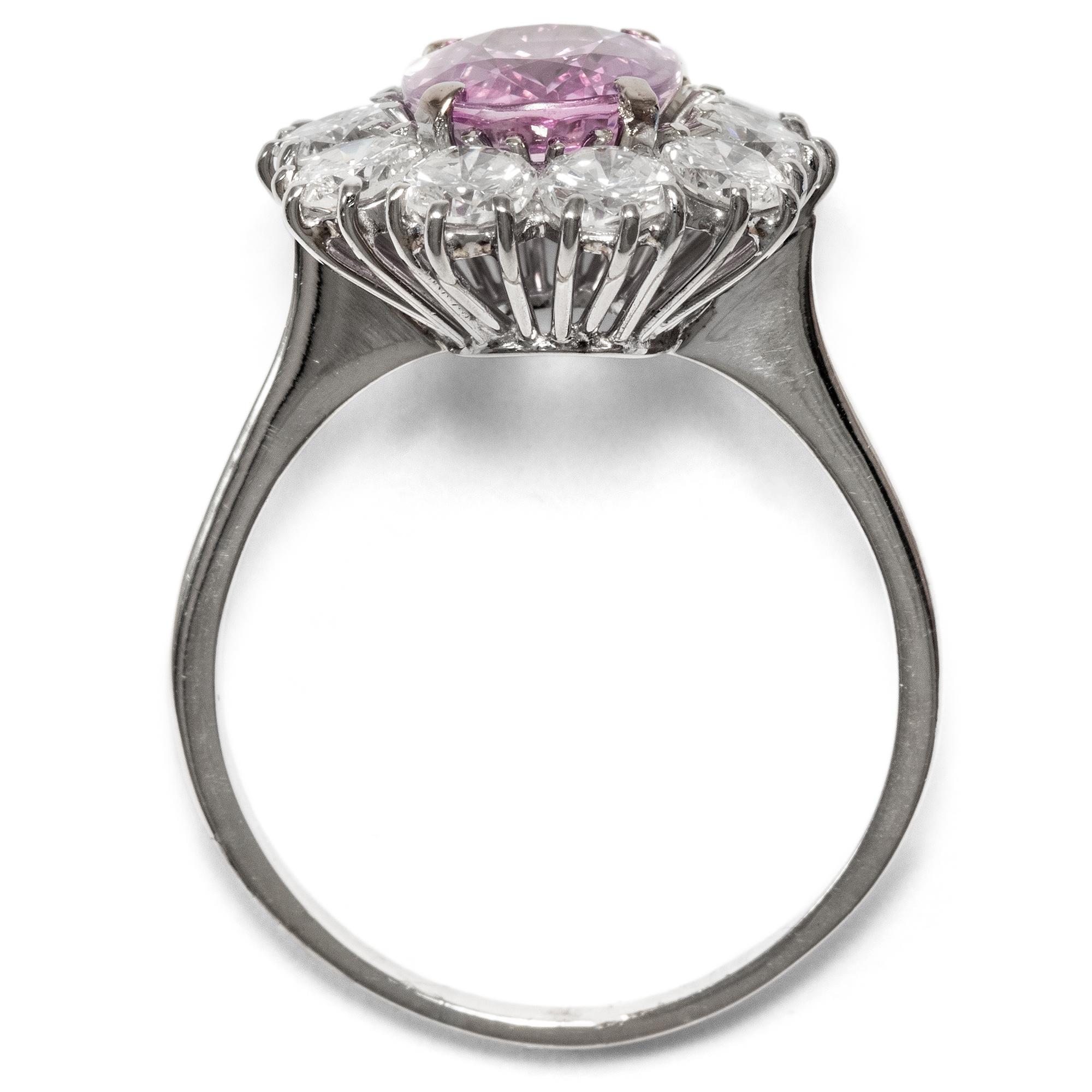 Women's or Men's Vintage circa 1970 Certified No Heat 2.81 Carat Pink Sapphire Cluster Ring For Sale